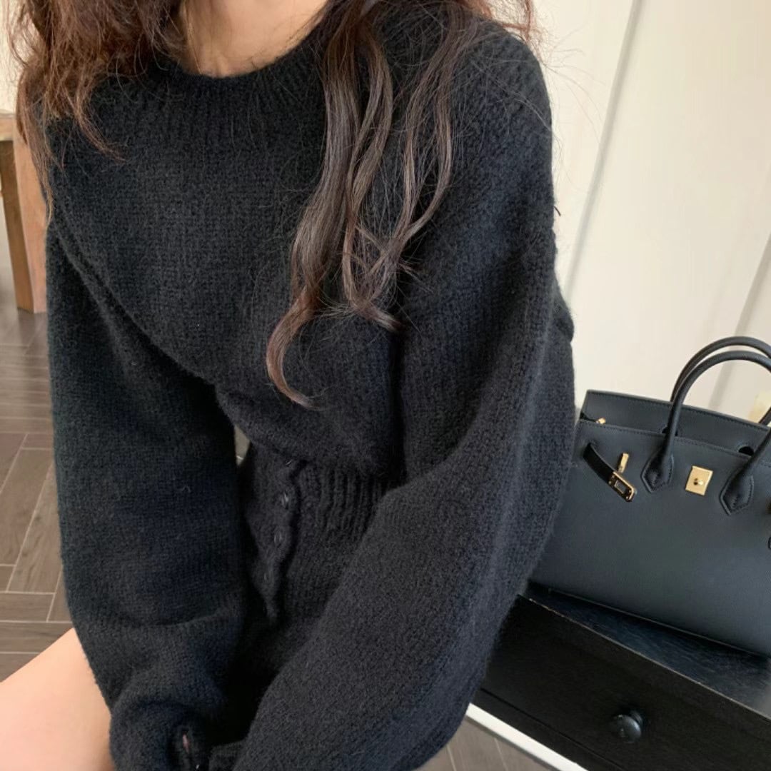 【set】ニットトップス×ボタンデザインスカートセット　M16899