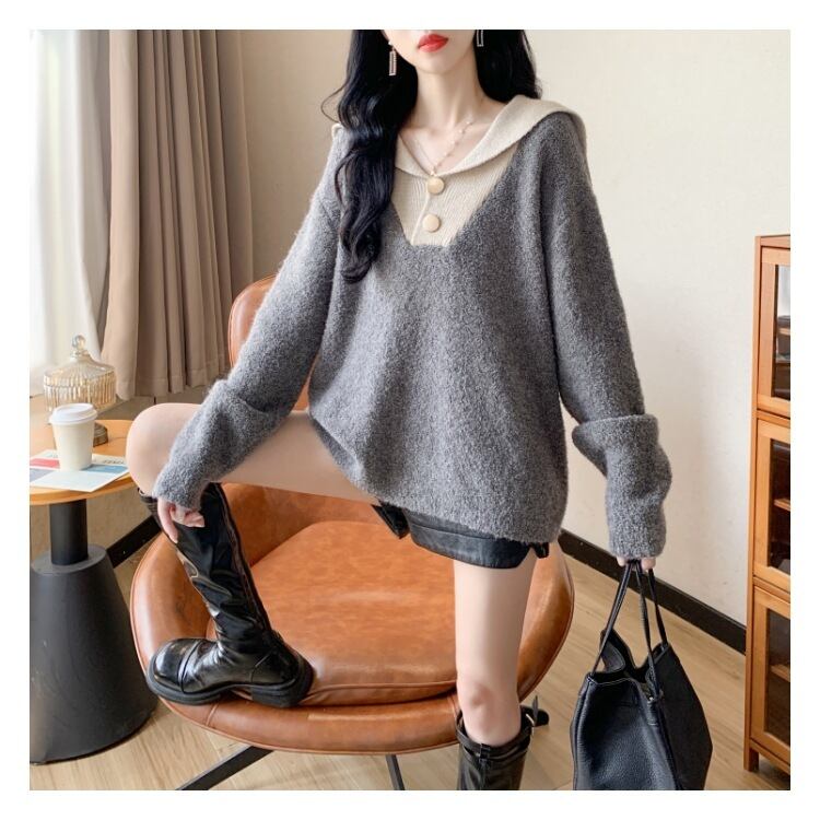 【tops】配色ニットセーター　M18490