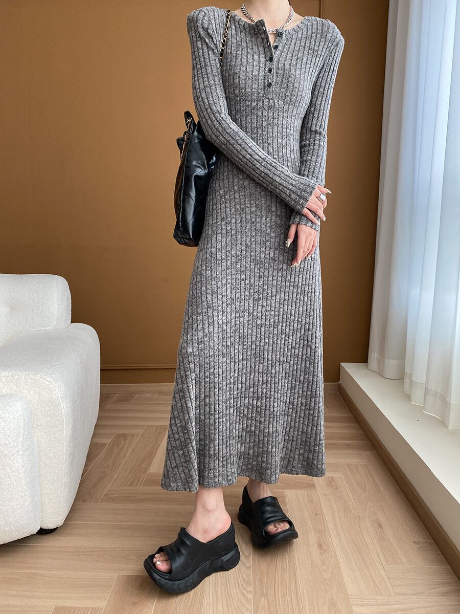 【dress】ロングニットワンピース Q7002