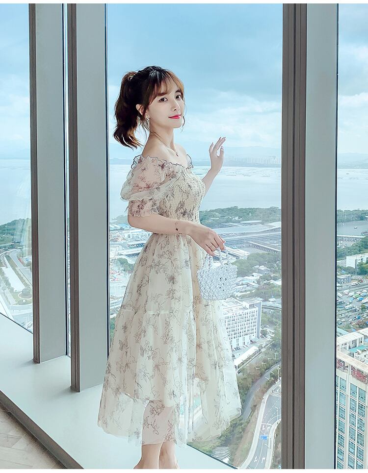 【dress】気質満点清新スウィートシフォン着痩せ花柄 ワンピース G1281