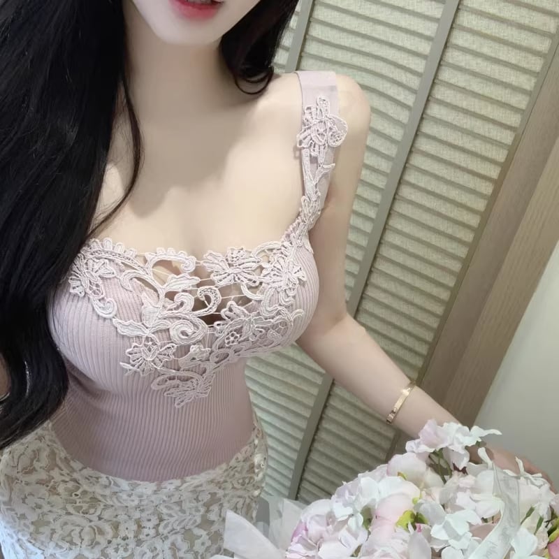 【tops】レースドッキングキャミソール Q8366