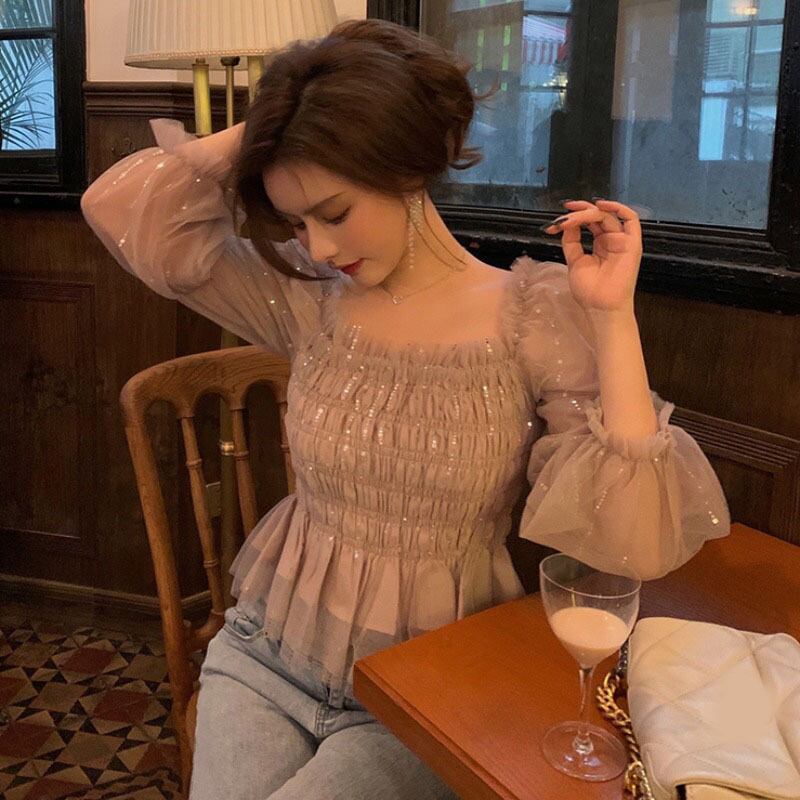 【tops】清新合わせやすいボートネック体型カバーファッションブラウスF0081