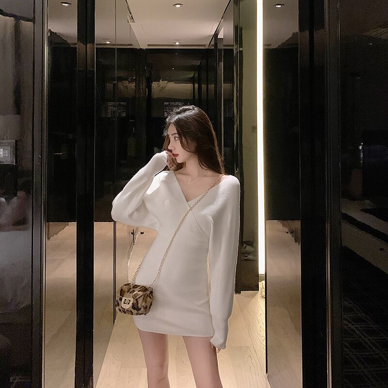 【dress】Vネックニットワンピース　M18712