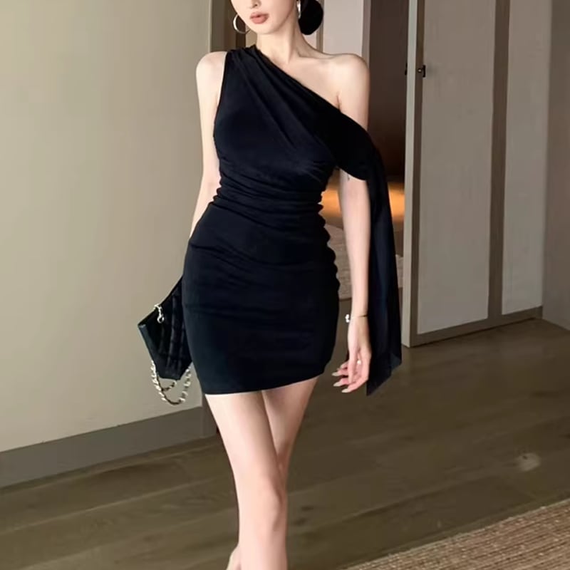 【dress】オフショルダーミニタイトワンピース Q8397