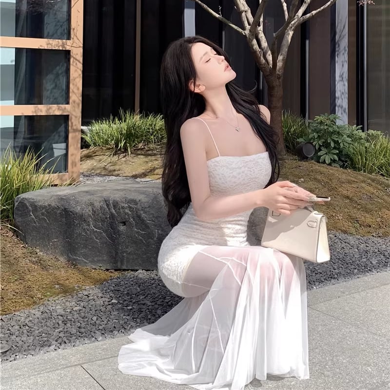 【dress】チュールドッキングレースキャミワンピース Q8330