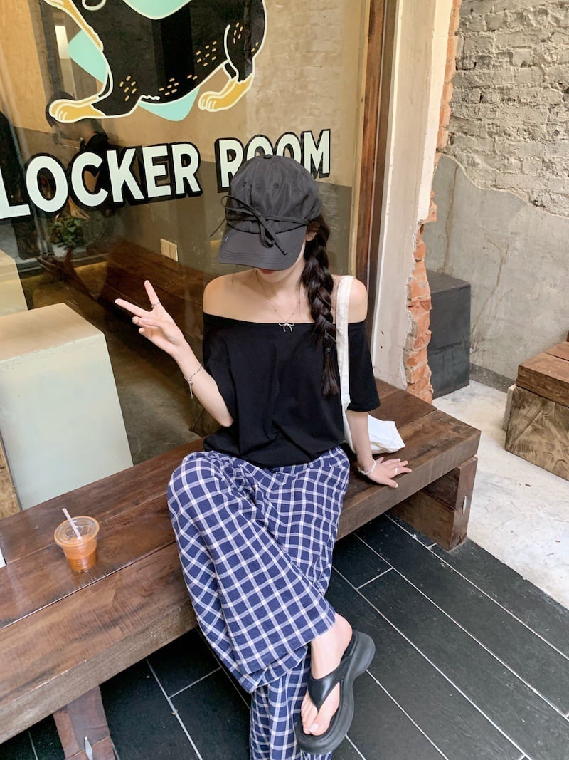 【set】Tシャツ×チェック柄パンツセット　M25040
