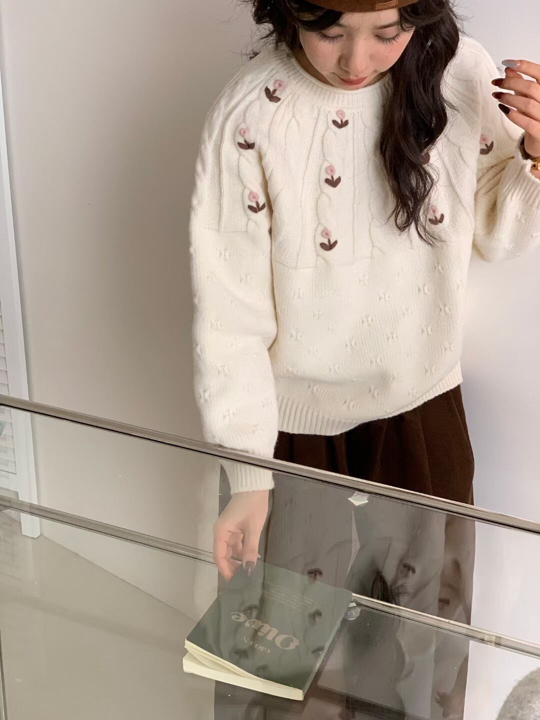 【tops】刺繍ニットセーター　M27837