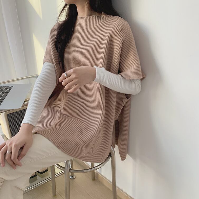 【tops】スリットケープニットジレ　M18411