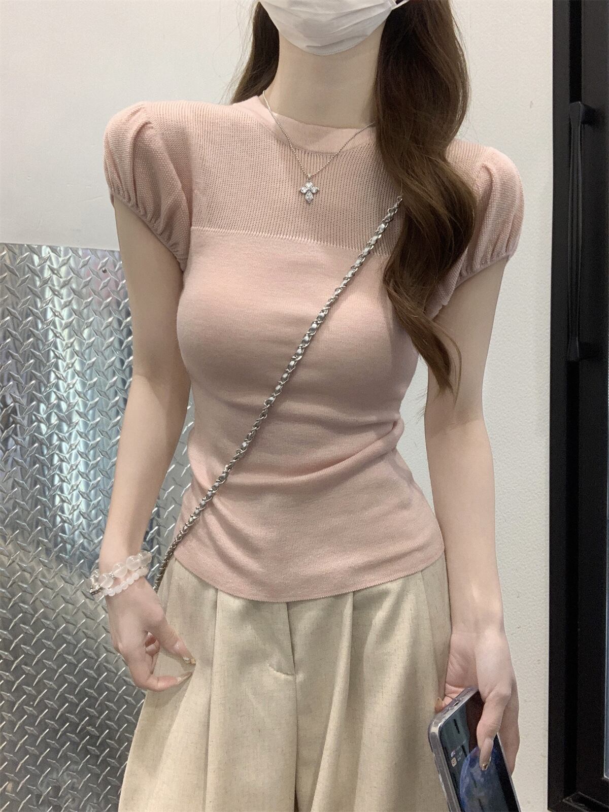 【tops】パフスリーブニットトップス　M29600