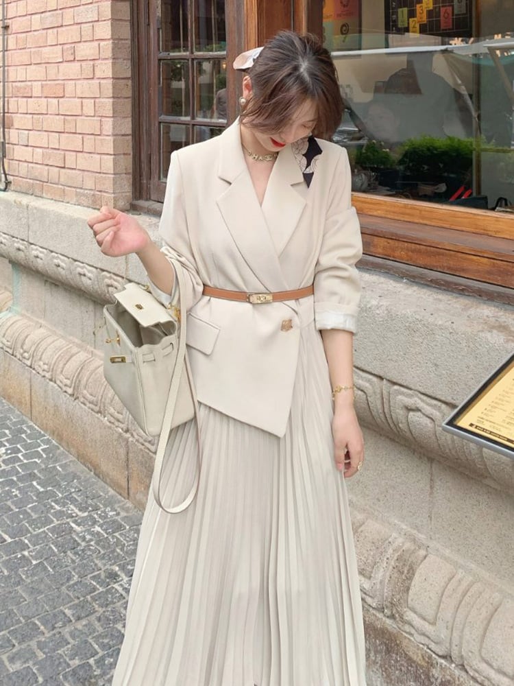 【dress】ドッキングプリーツスーツジャケットワンピース　M29753