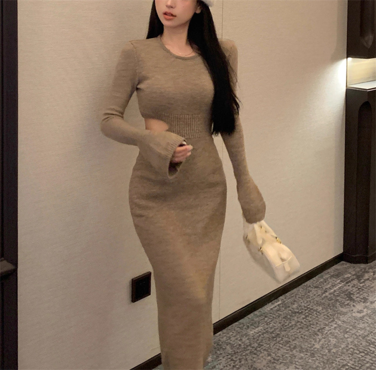 【dress】ウエストカットニットワンピースF8470