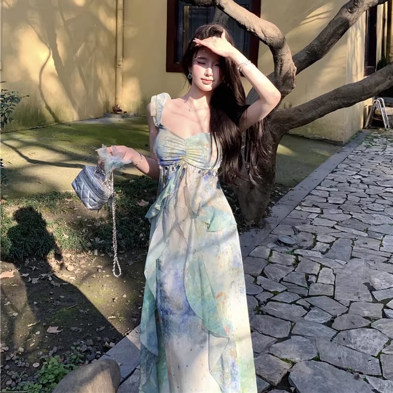 【dress】カラフルロングキャミワンピース Q8278