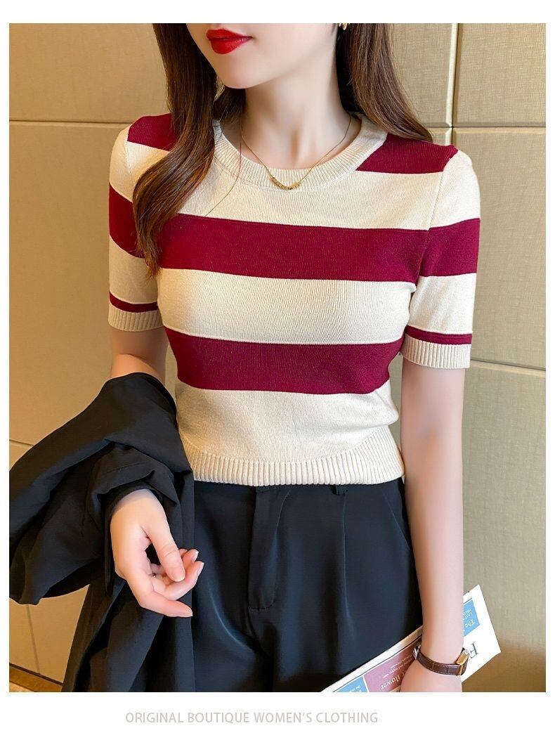 【tops】ストライプ柄ニットTシャツG20214