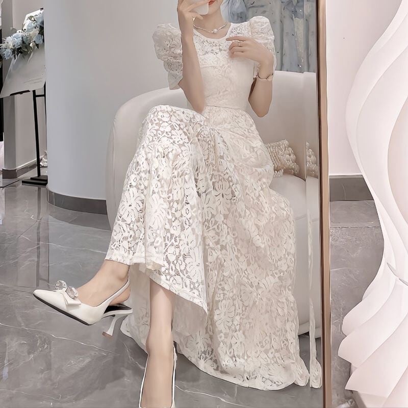 【dress】パフスリーブレースワンピース　N2676