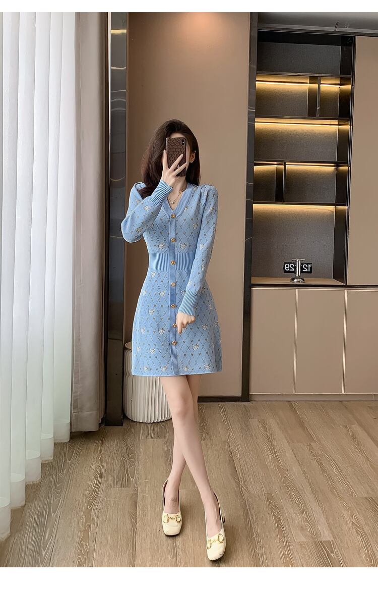 【dress】Vネックニットワンピース　M18605