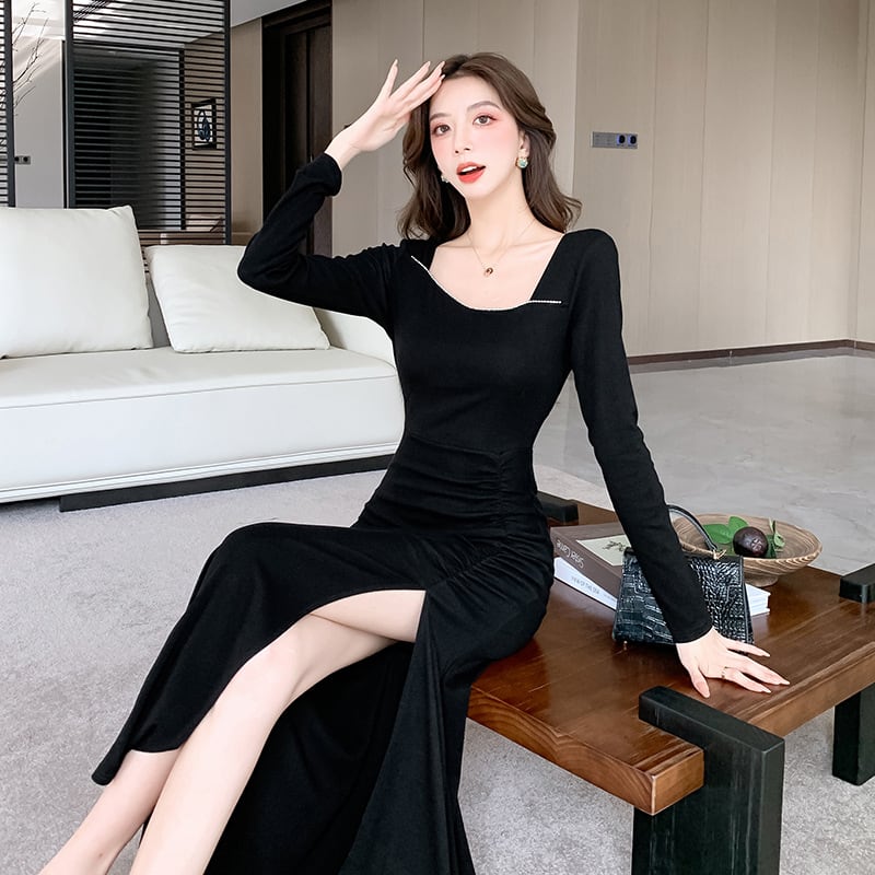 【dress】スリットロングワンピース Q6900