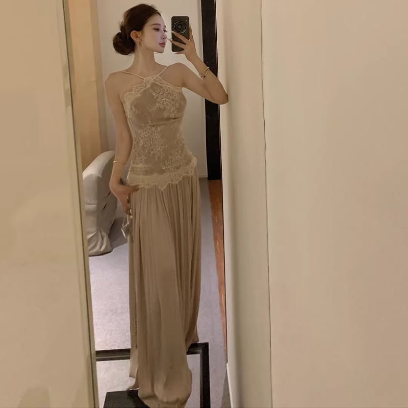 【dress】レースドッキングロングキャミワンピース Q8476