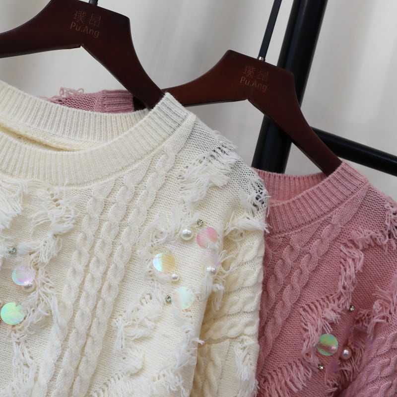 【tops】スパンコールニットセーター　M26343