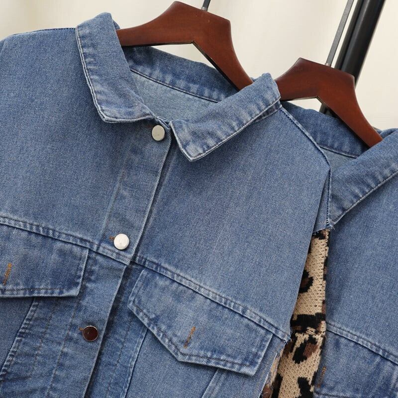 【outer】ニットヒョウ柄スリーブデニムジャケット　M26764