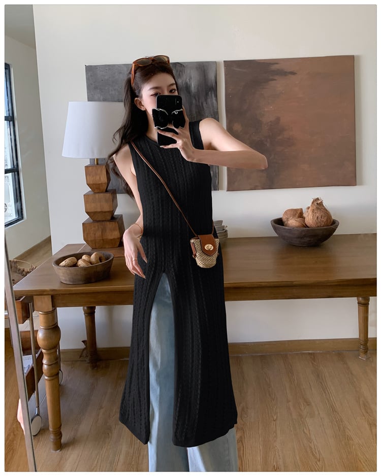 【dress】ノースリーブスリットニットワンピース G21070