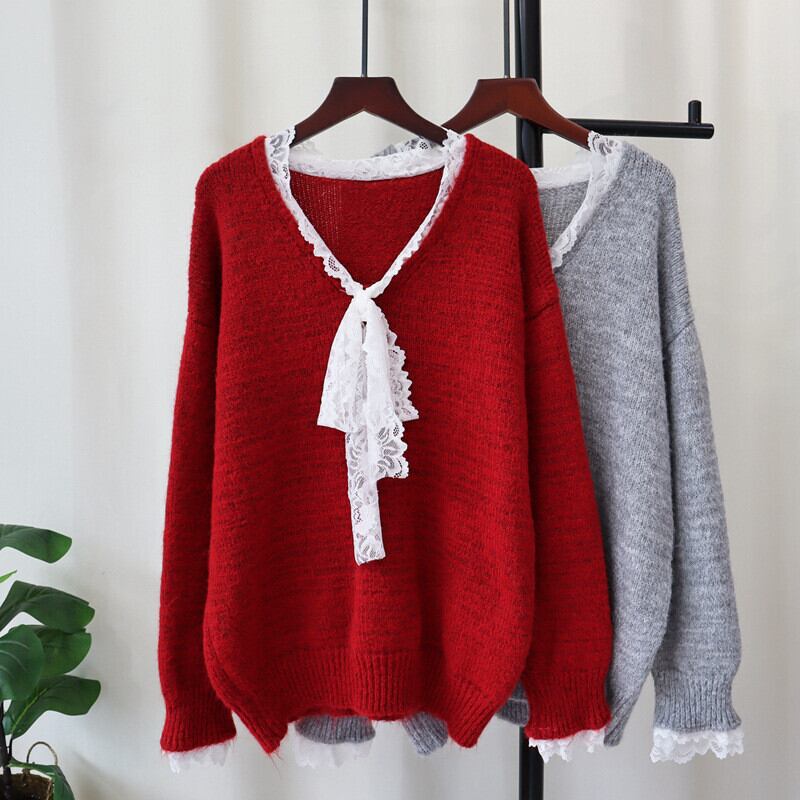 【tops】レース切り替えニットセーター　M27167