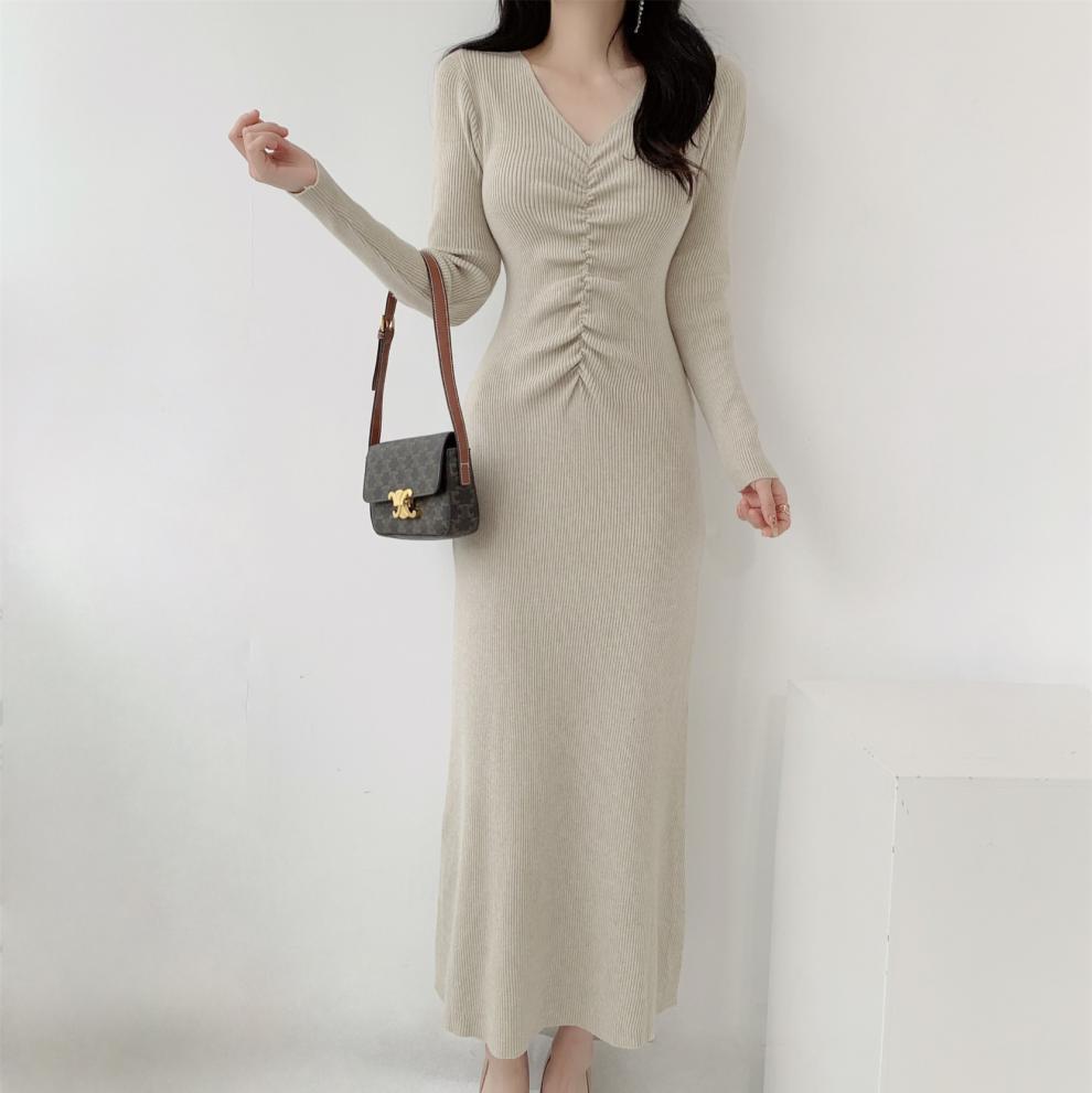 【dress】Vネックニットワンピース　M28028