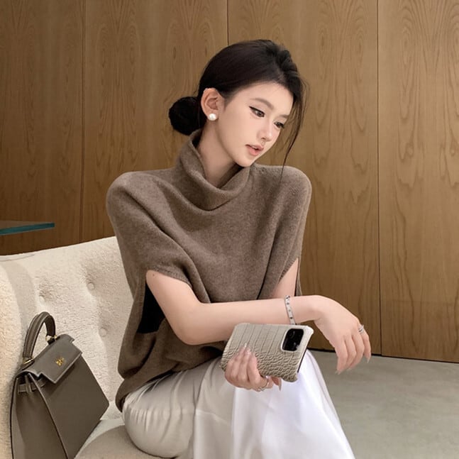 【tops】ハイネックニットケープ　M27049