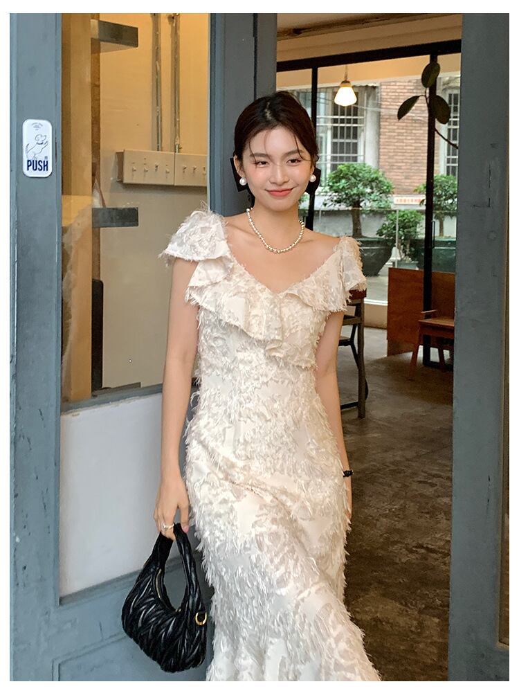 【dress】Vネックフリンジワンピース G20071