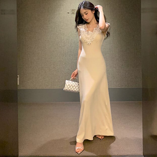 【dress】レース切り替えワンピース　M24843