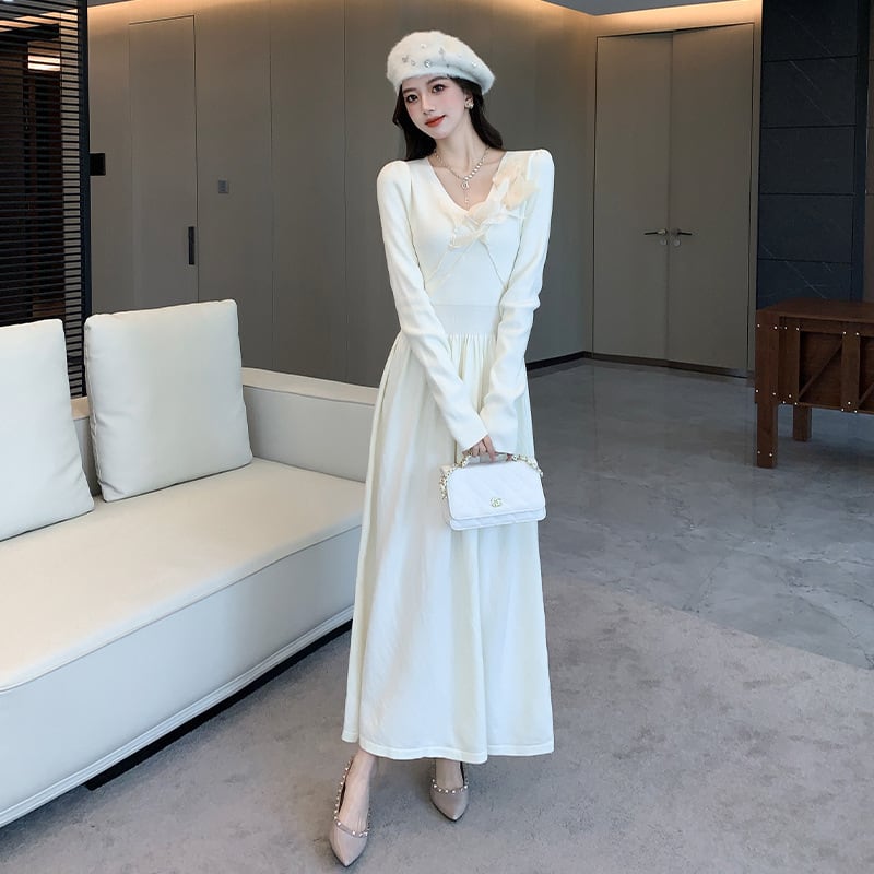 【dress】立体フラワーニットワンピース　M27827