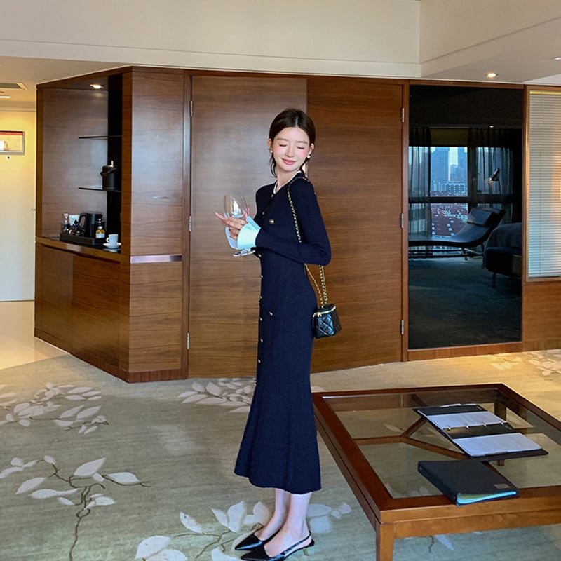 【dress】ロングニットワンピース Q7831