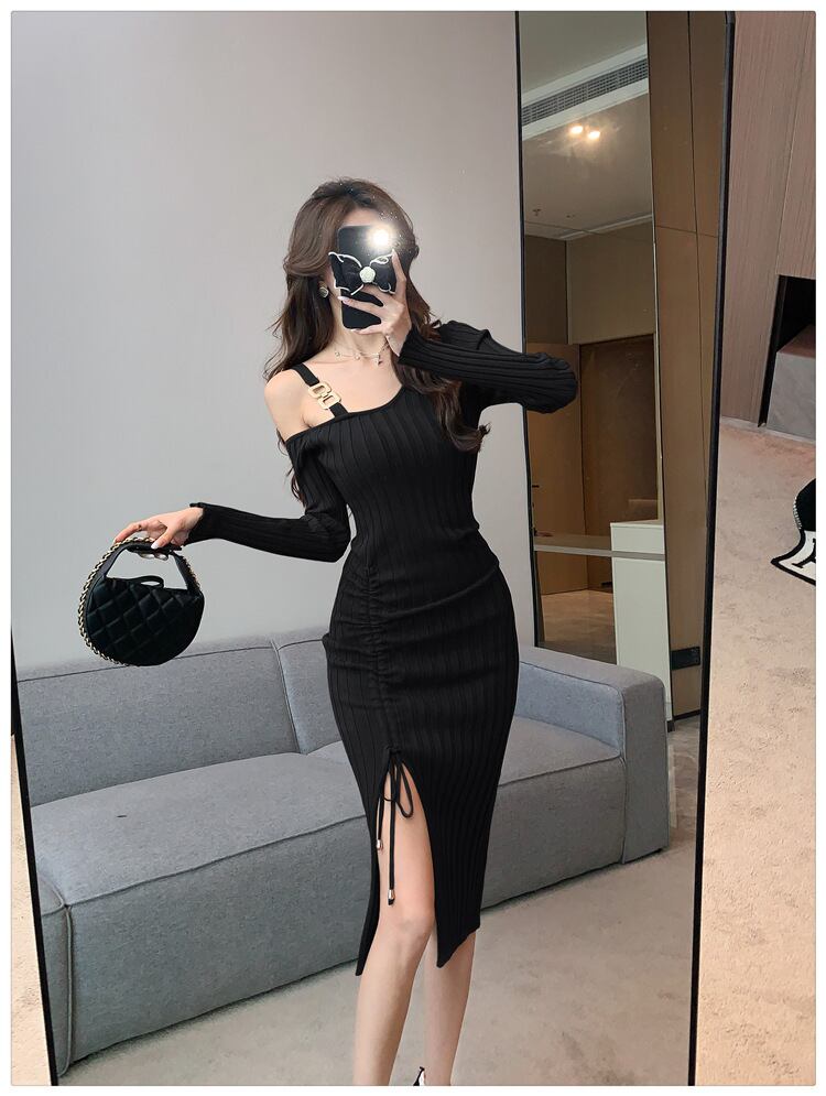 【dress】オフショルダースリットワンピース　M18216