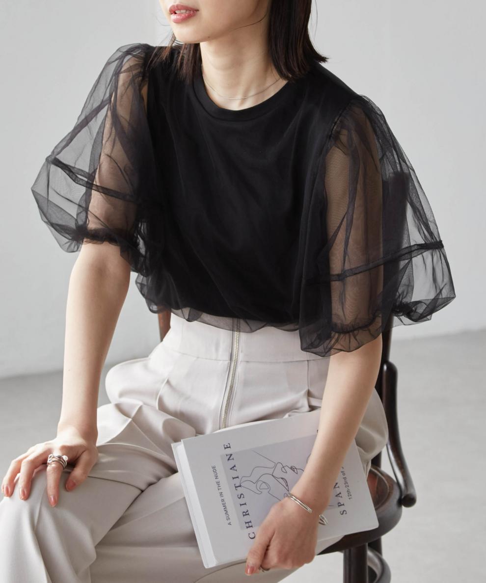 【tops】チュールコンビTシャツ　M30196