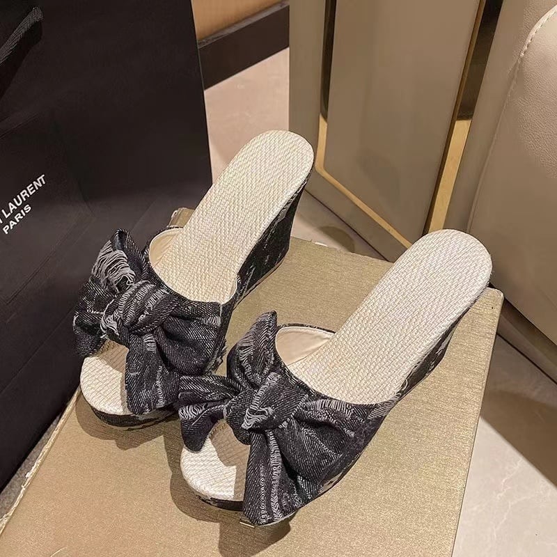 【Shoes】ウェッジヒールサンダルリボン付き  Ｋ0126