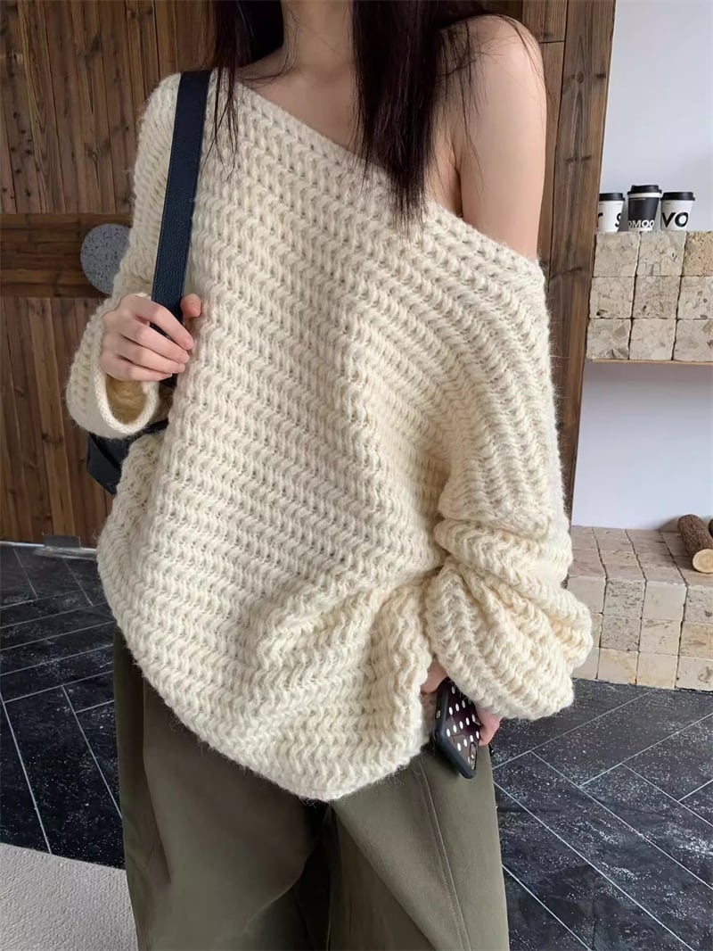 【tops】ワンショルダーニットトップス Q7153