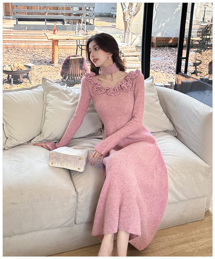 【dress】立体フラワーニットワンピース　M27289