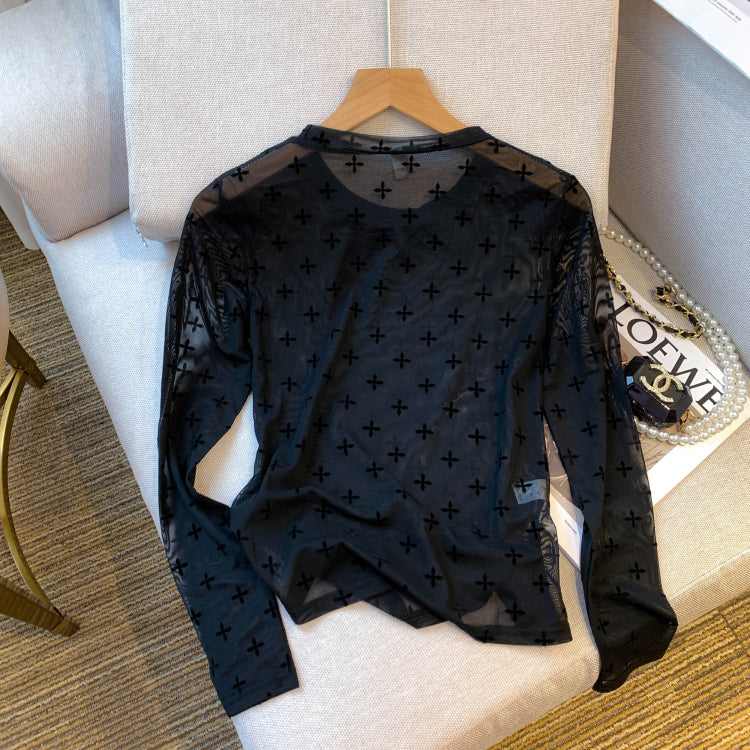 【tops】長袖透け感ＴシャツF8043