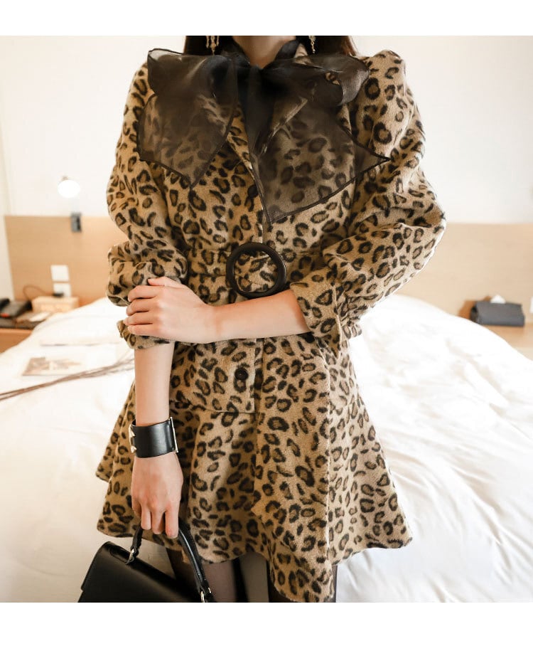 【dress】ヒョウ柄リボン付きワンピース　M27708
