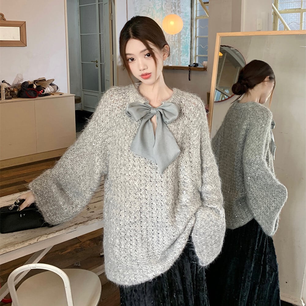 【tops】リボン付きニットセーター　M27460