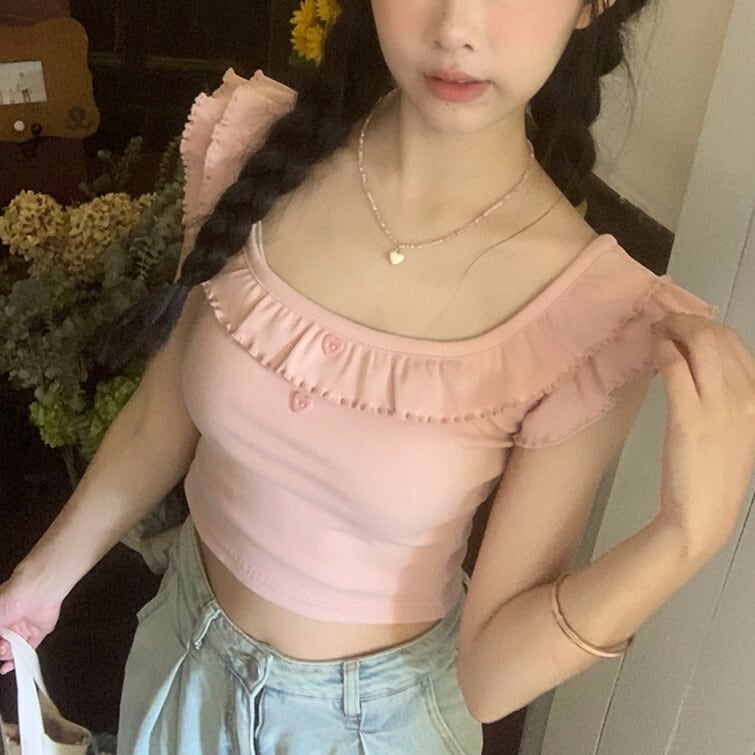 【tops】ギャザーフリルTシャツ　M25238
