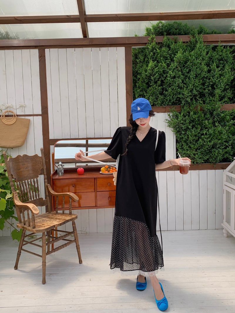 【dress】レース切り替えワンピース　M24958