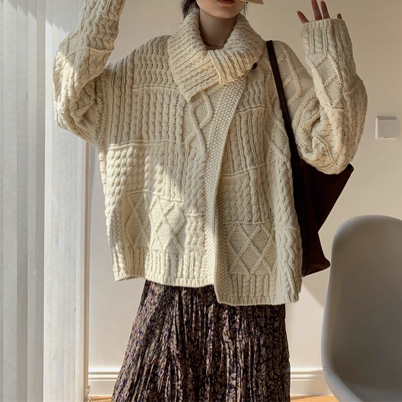【tops】折り襟ニットトップス Q7394