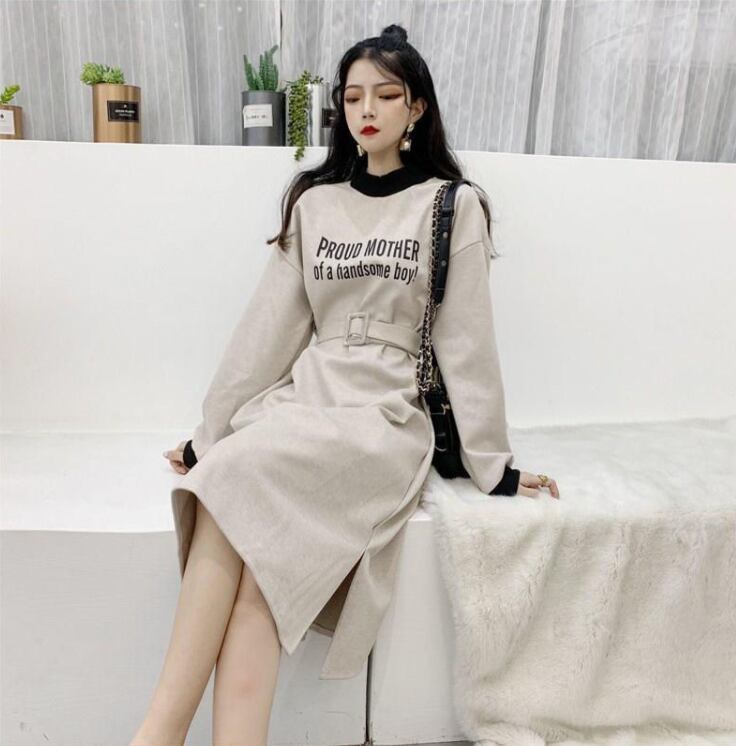 【dress】韓流スタイル好感度UP!気質満点ラウンドネック長袖パーカーワンピース G2001