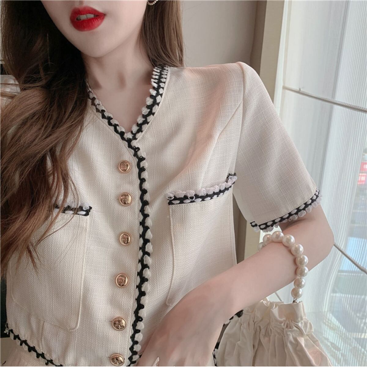 【set】半袖ブラウス+ギャザーショートパンツ２点セット F7361