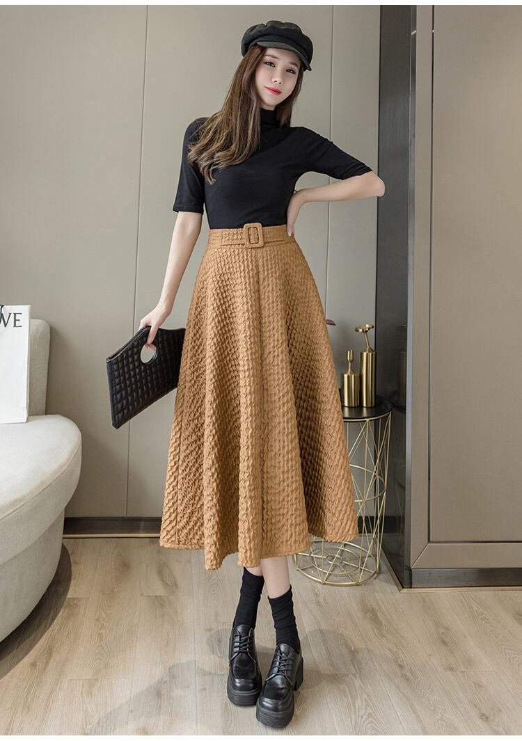 【bottoms】上品な質感!気質満点レトロINS風Aラインハイウエスト着痩せスカート G2935