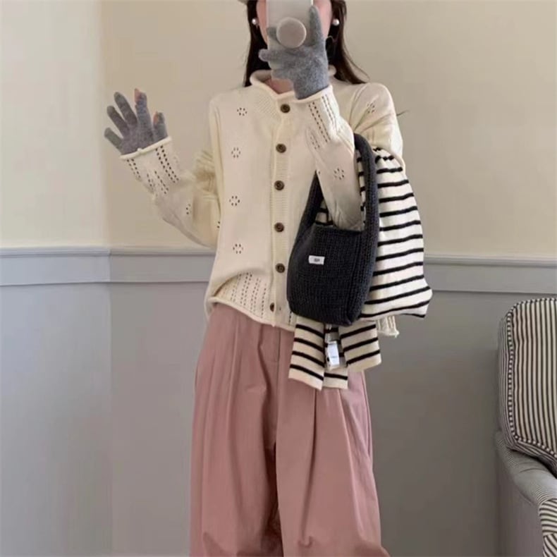 【outer】カットワークニットカーデ　M25612