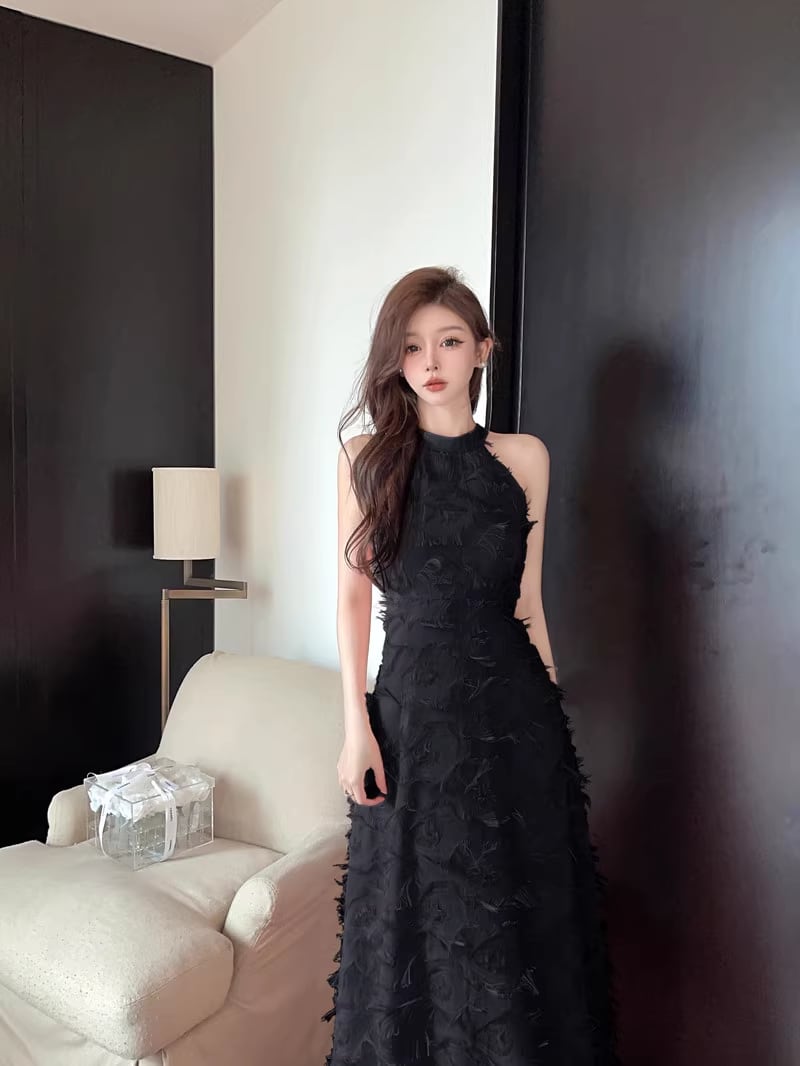 【dress】ホルターネックマキシ丈ワンピースF7478