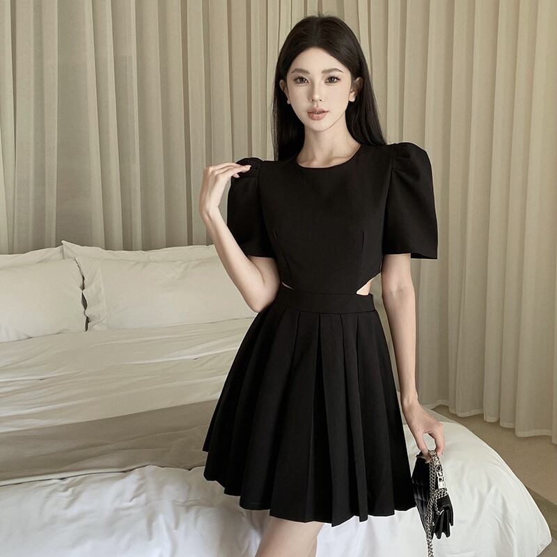 【dress】透かし彫りパフスリーブワンピース G21056