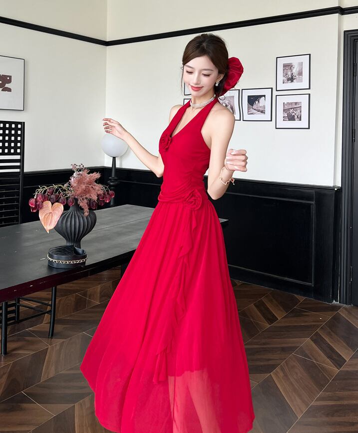 【dress】ノースリーブホルターネックロングワンピース Q8190
