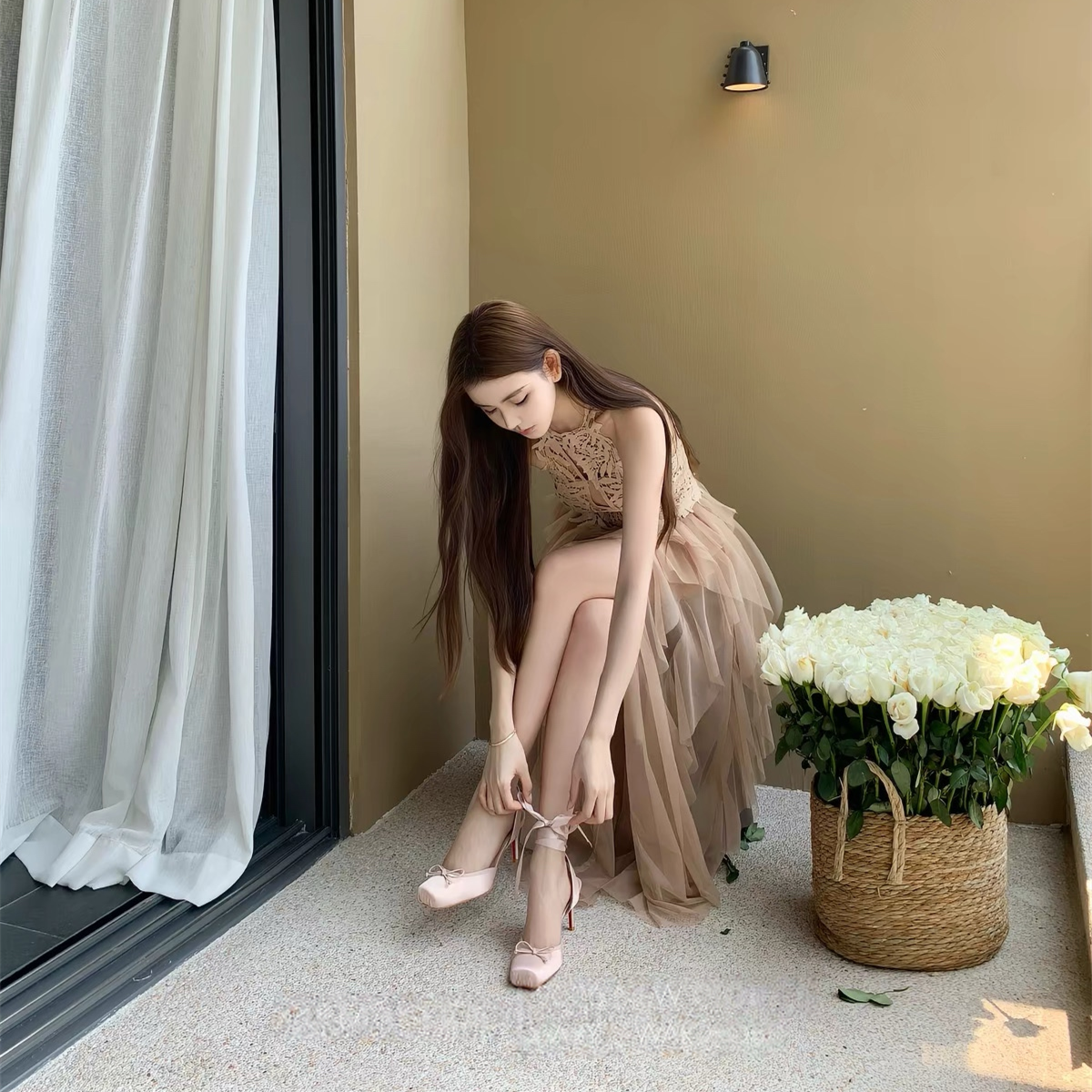 【dress】レースドッキングチュールワンピース N3590